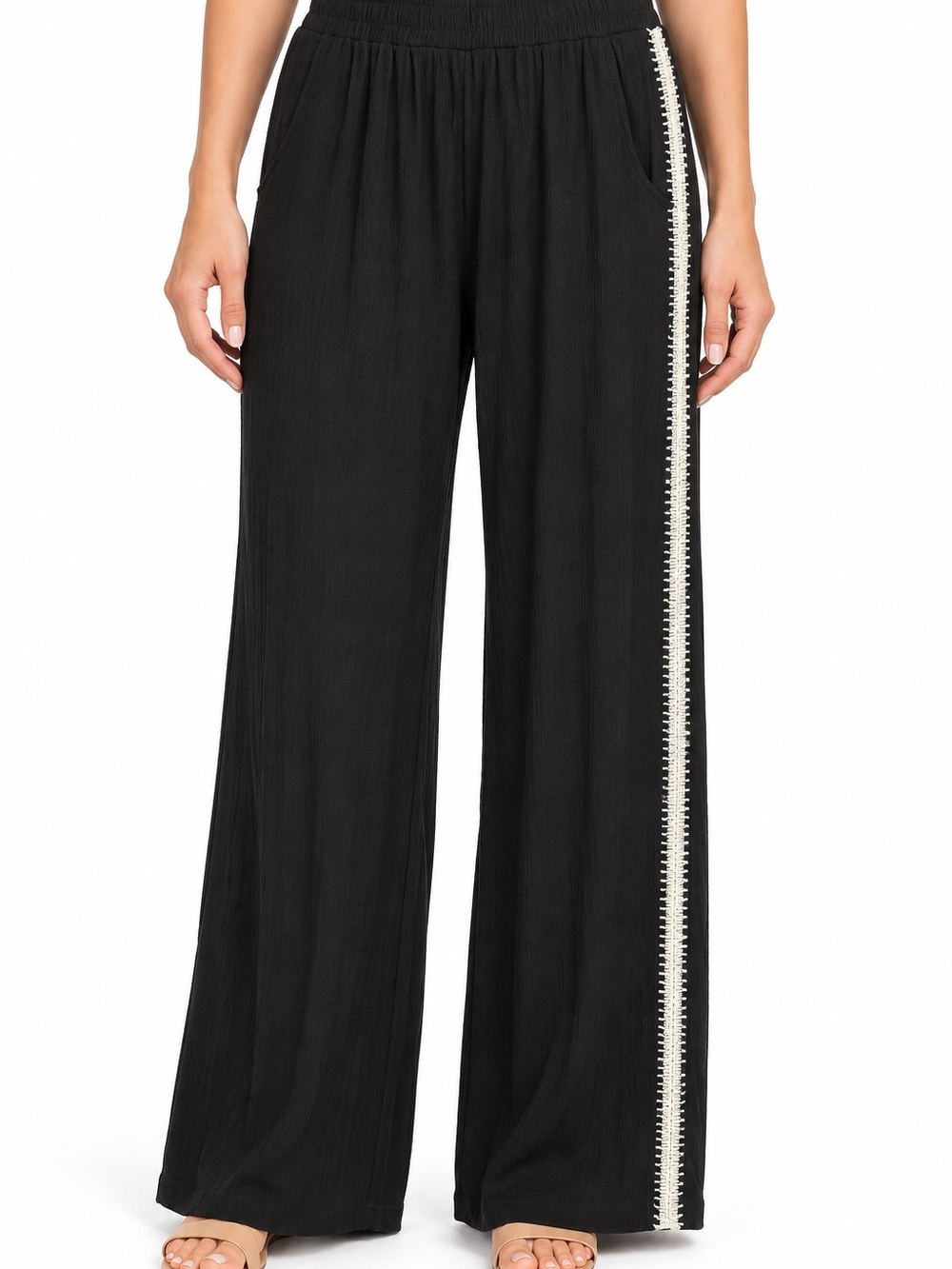 Maurices Black Wide-Leg Pull-On Pants with Cream Side Trim NWT